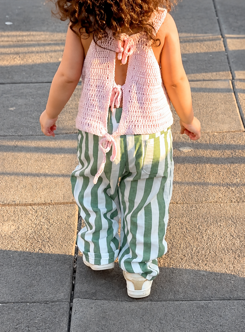 Stripped pants in sage( unisex )