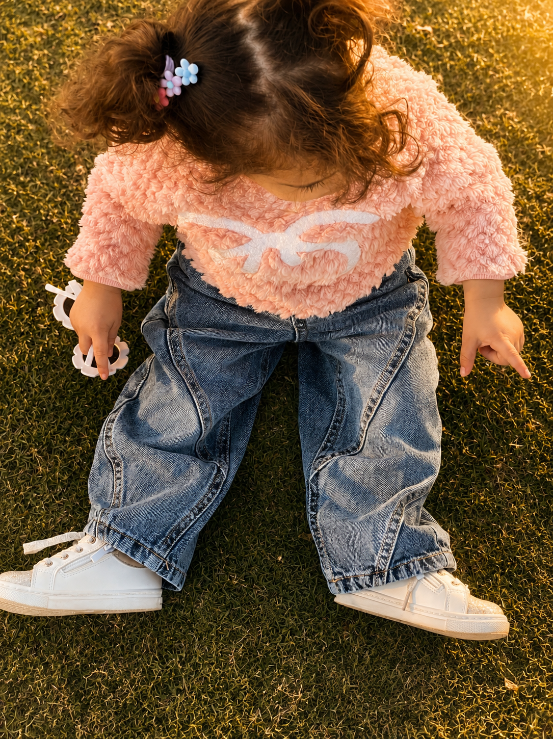 Seamed denim pants( Mid blue wash)