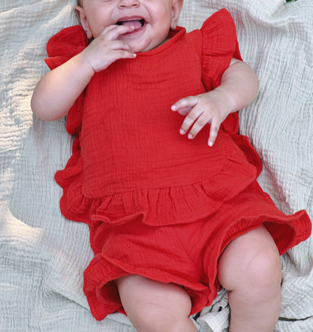 Ruffle set in watermelon red