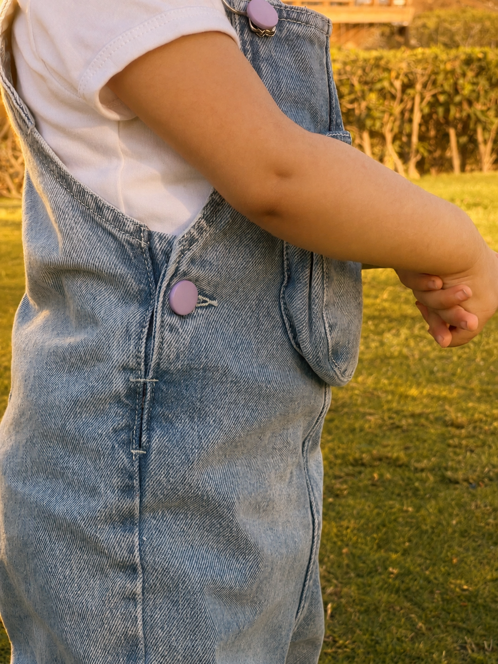 Light wash denim overall