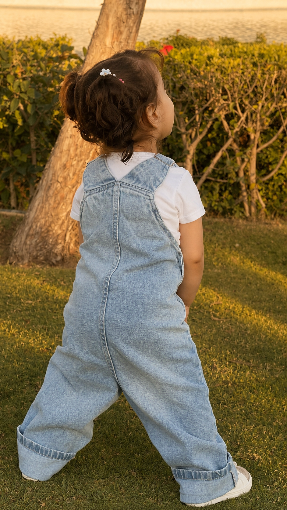 Light wash denim overall